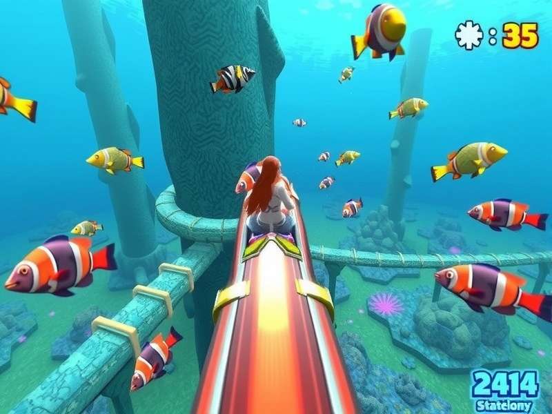 Coral Reef Racer gameplay screenshot showing colorful underwater tracks